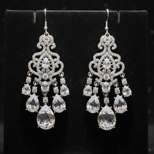 Stunning 3" Crystal Chandelier Statement Earrings